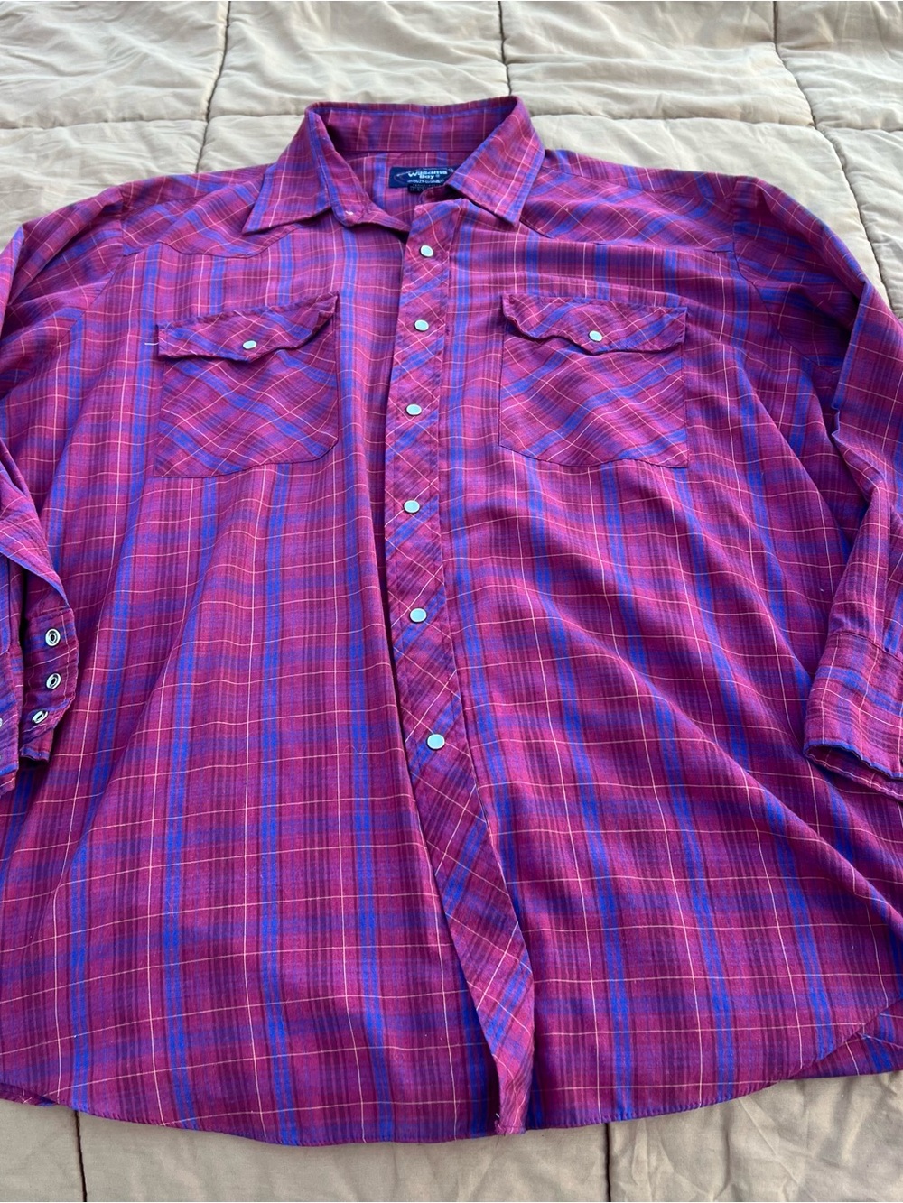 Vintage Williams Bay Red/Blue Plaid Western Shirt Pearl Snap Buttons Size 2X